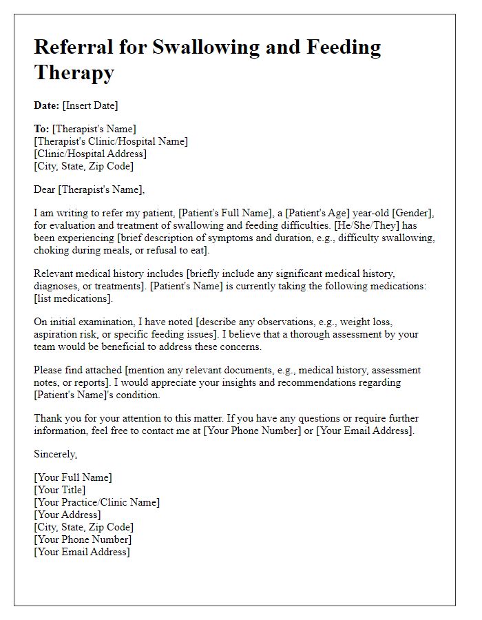 Letter template of referral for swallowing and feeding therapy