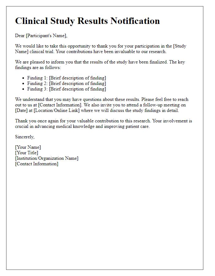 Letter template of Clinical Study Results Notification to Participants