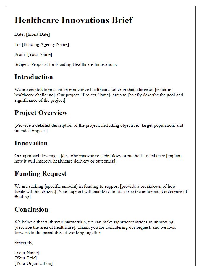 Letter template of Healthcare Innovations Brief for Funding Agencies