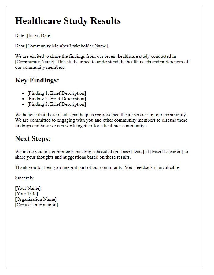 Letter template of Healthcare Study Results for Community Engagement