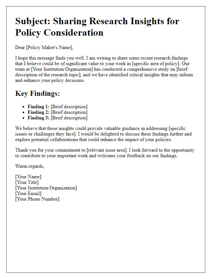 Letter template of Research Insights Sharing with Policy Makers