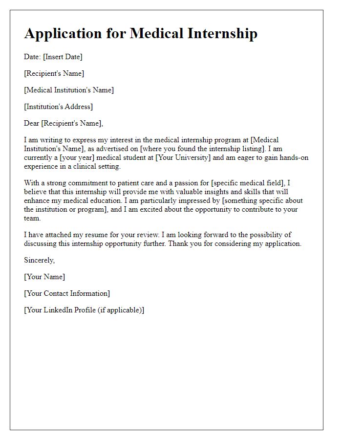 Letter template of medical internship interest