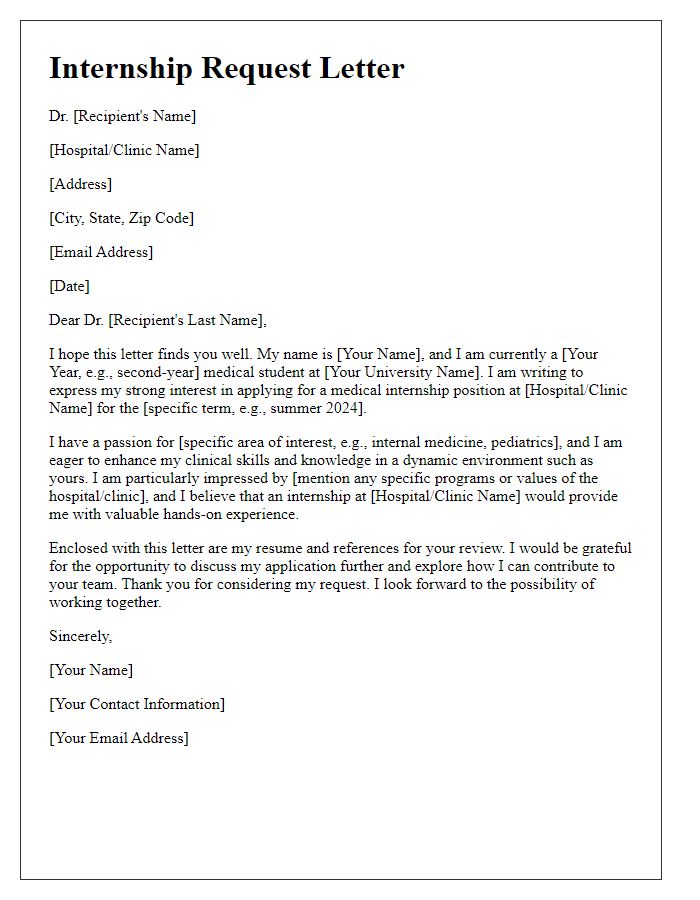 Letter template of medical internship request