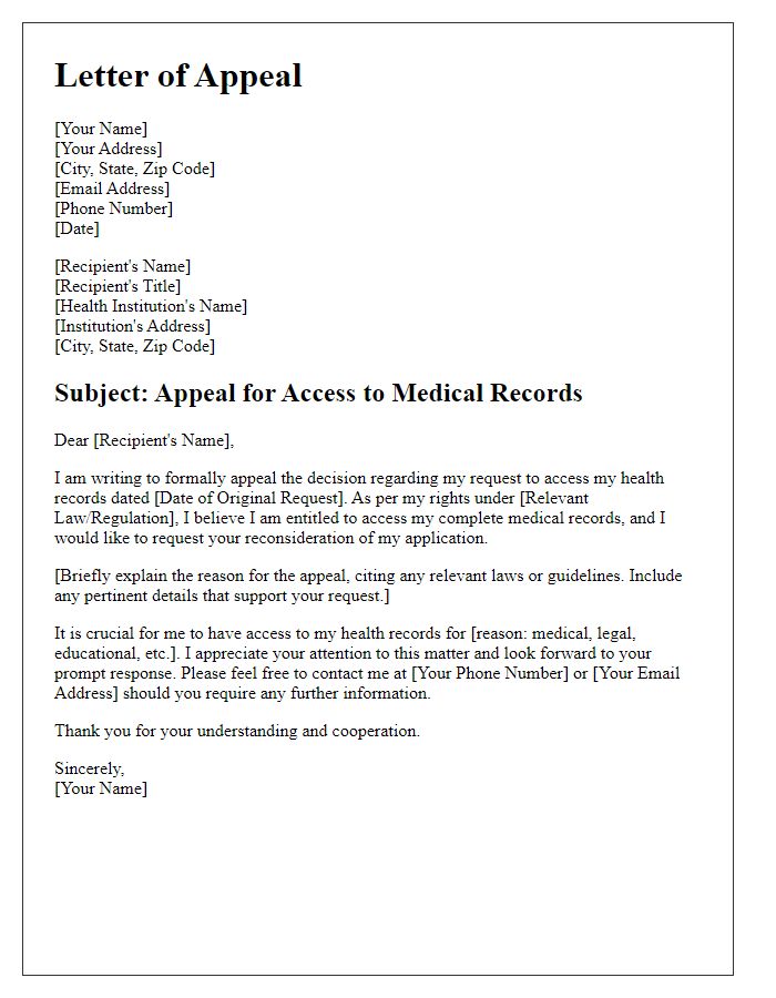 Letter template of appeal for patient access to health records