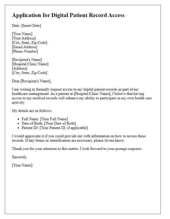 Letter template of application for digital patient record access