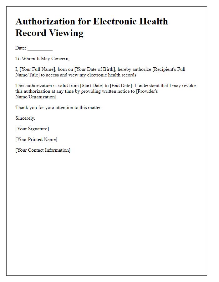 Letter template of authorization for electronic health record viewing