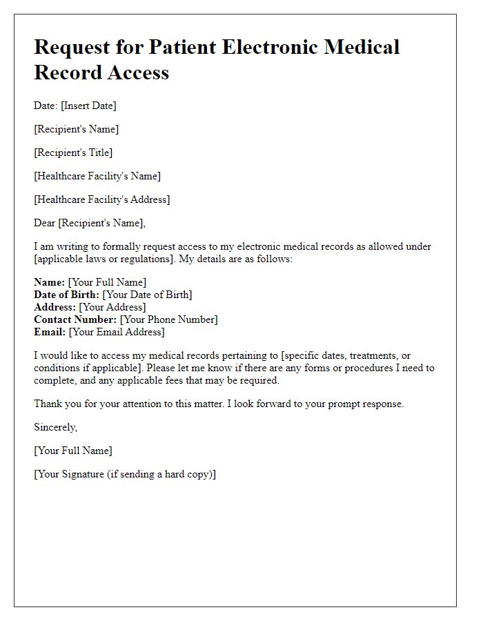 Letter template of request for patient electronic medical record access