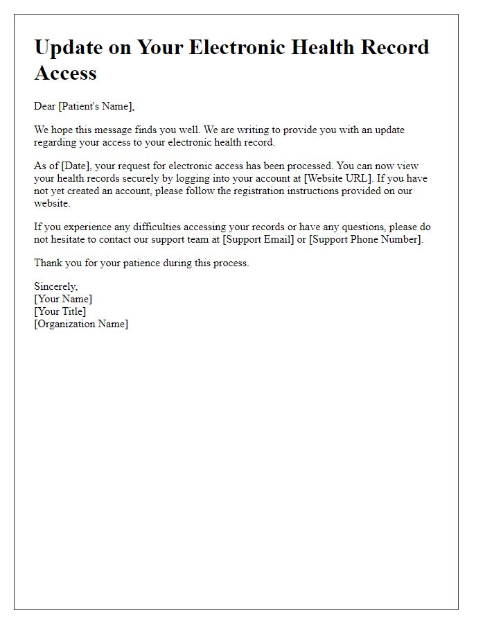 Letter template of update on patient electronic record access status