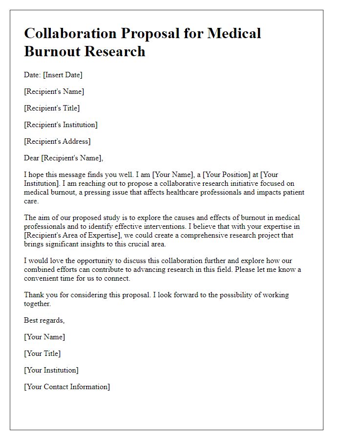 Letter template of collaboration proposal for medical burnout research