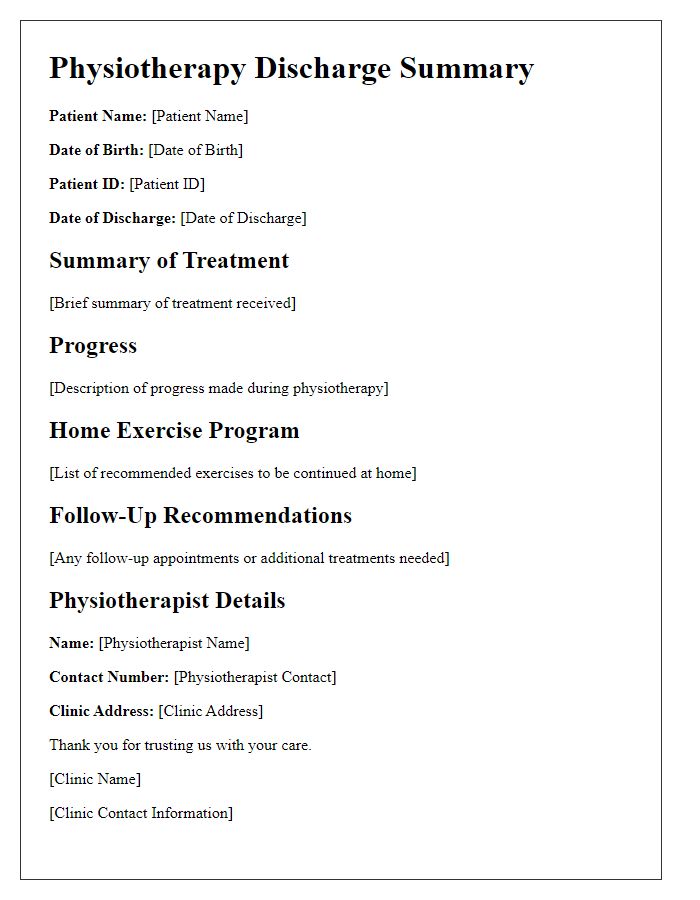 Letter template of physiotherapy discharge summary for patients