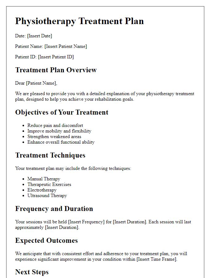 Letter template of physiotherapy treatment plan explanation for patients