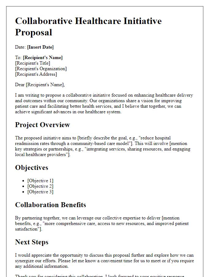 Letter template of collaborative healthcare initiative proposal