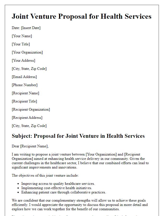 Letter template of health services joint venture proposal