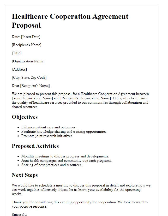 Letter template of healthcare cooperation agreement proposal