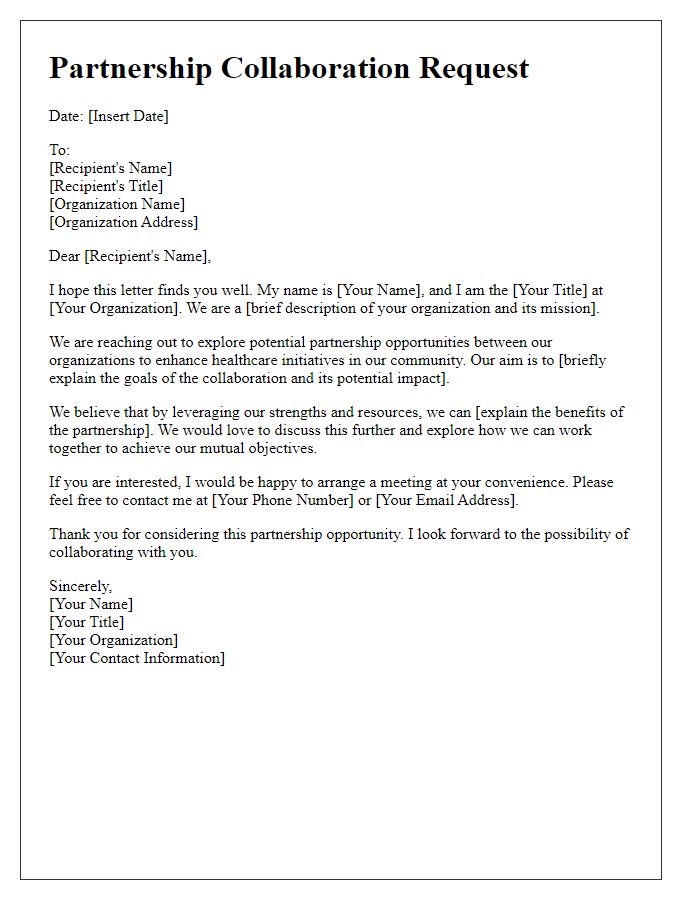 Letter template of healthcare partnership collaboration request