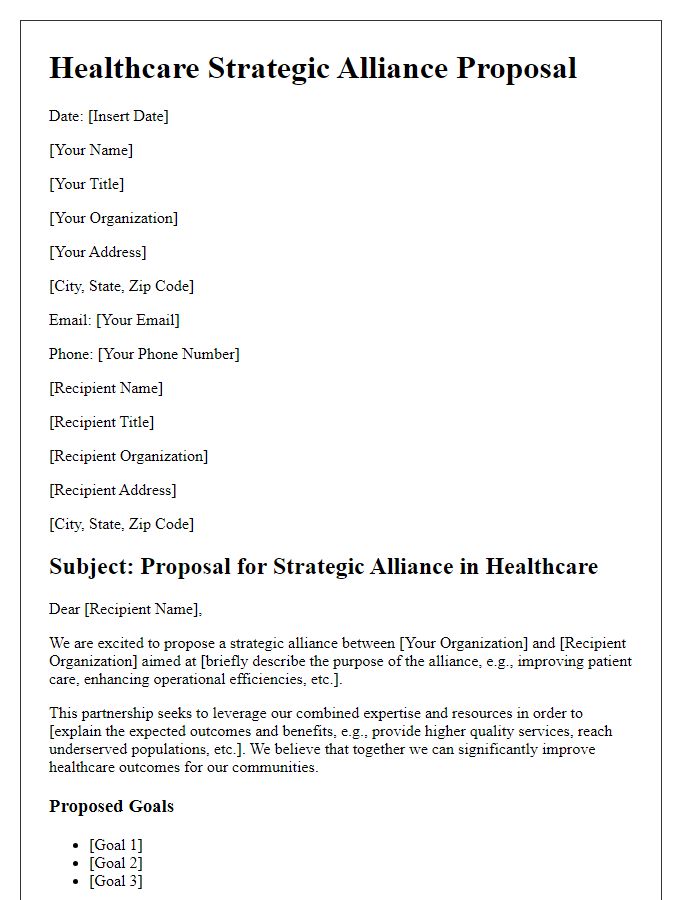 Letter template of healthcare strategic alliance proposal