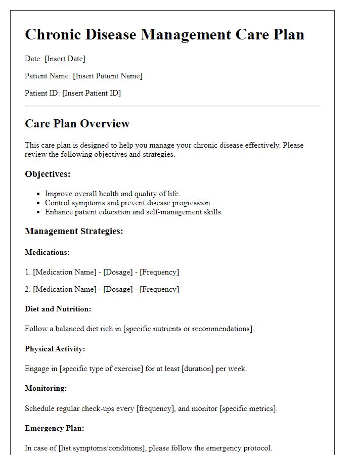 Letter template of chronic disease management care plan for patients