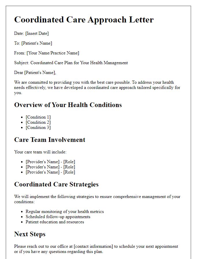 Letter template of coordinated care approach for managing patient conditions