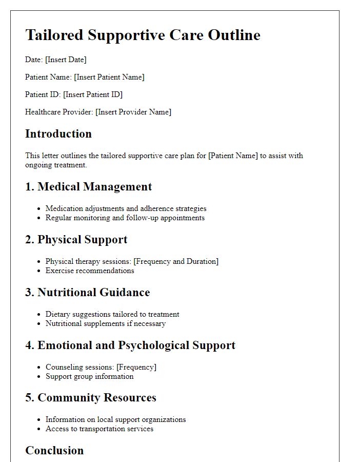 Letter template of tailored supportive care outline for ongoing treatment