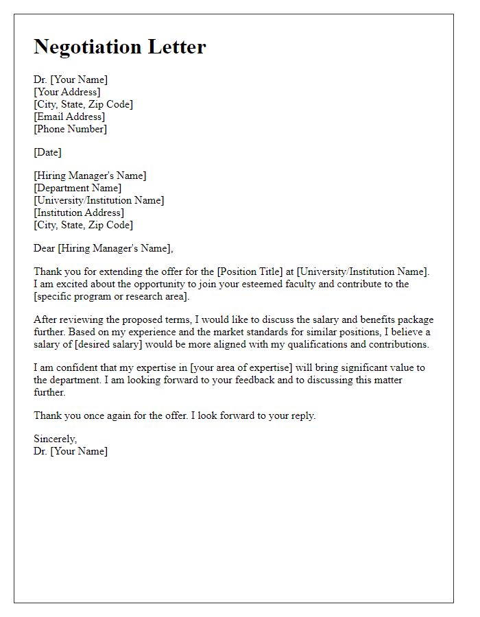 Letter template of negotiation for medical faculty job offer