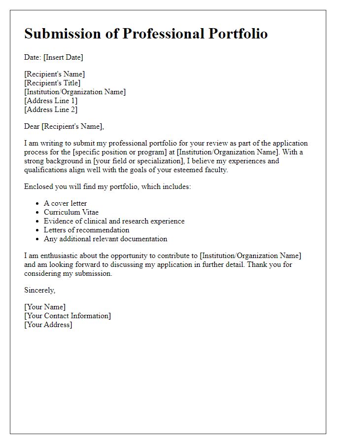 Letter template of professional portfolio submission for medical faculty