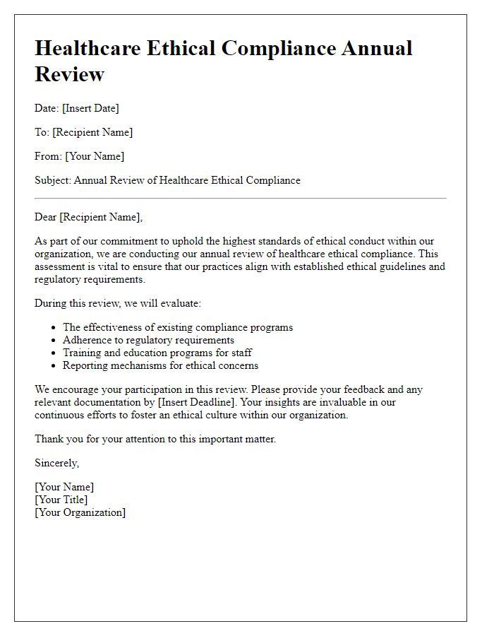 Letter template of healthcare ethical compliance annual review