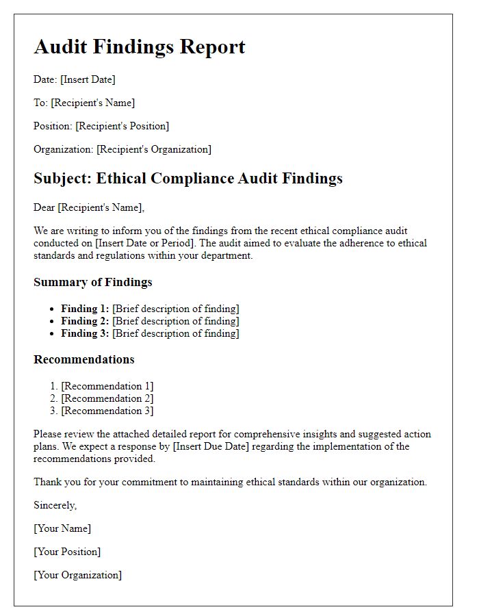 Letter template of healthcare ethical compliance audit findings