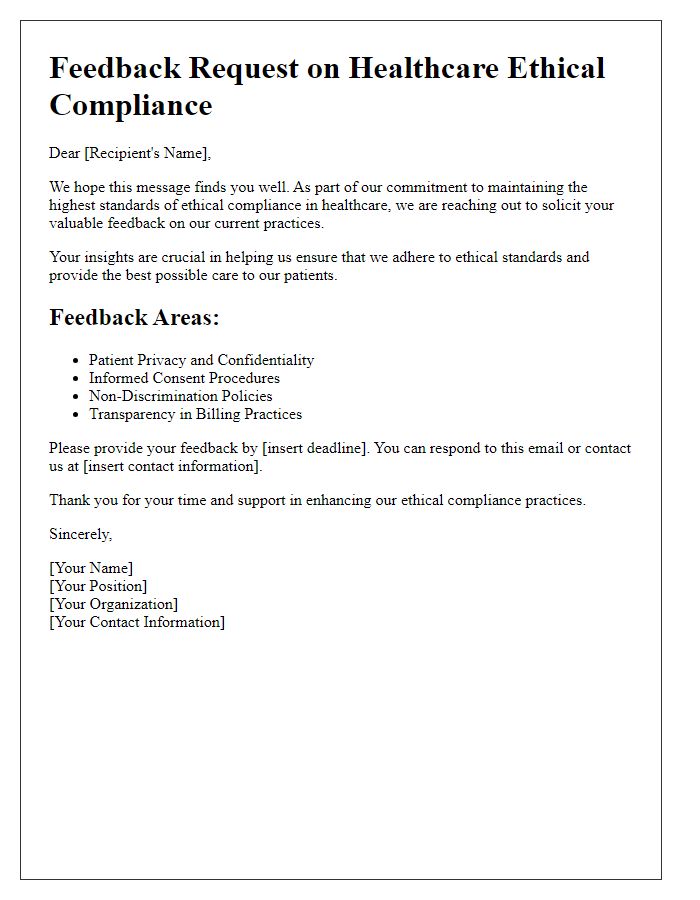 Letter template of healthcare ethical compliance feedback request