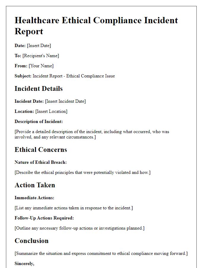 Letter template of healthcare ethical compliance incident report