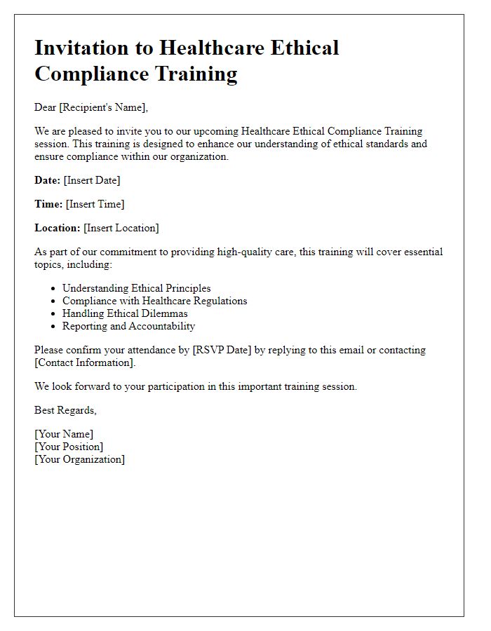 Letter template of healthcare ethical compliance training invitation