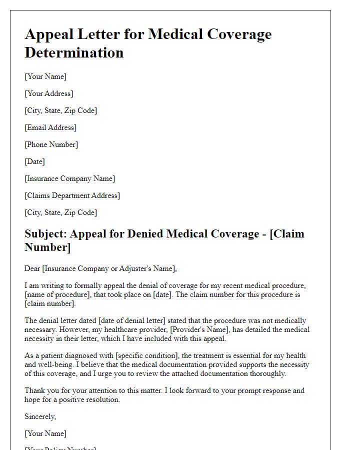 Letter template of appeal for medical coverage determination