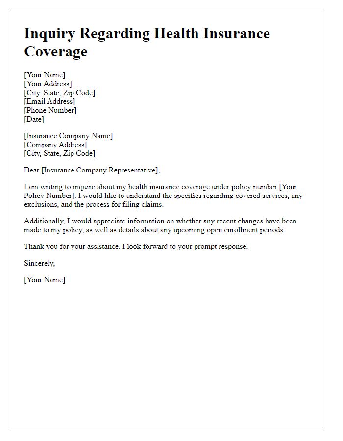 Letter template of inquiry regarding health insurance coverage