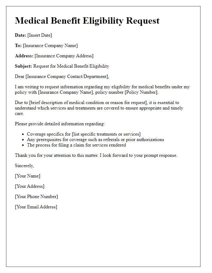 Letter template of medical benefit eligibility request