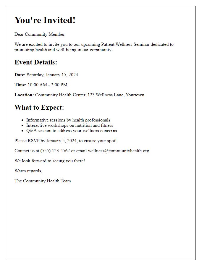 Letter template of invitation to patient wellness seminar for community members