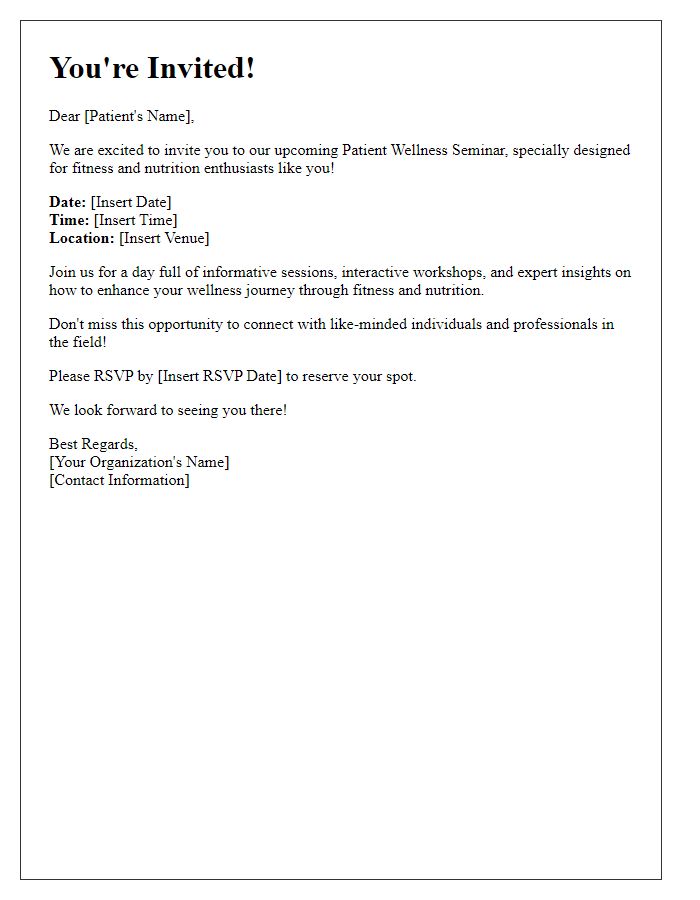 Letter template of invitation to patient wellness seminar for fitness and nutrition enthusiasts