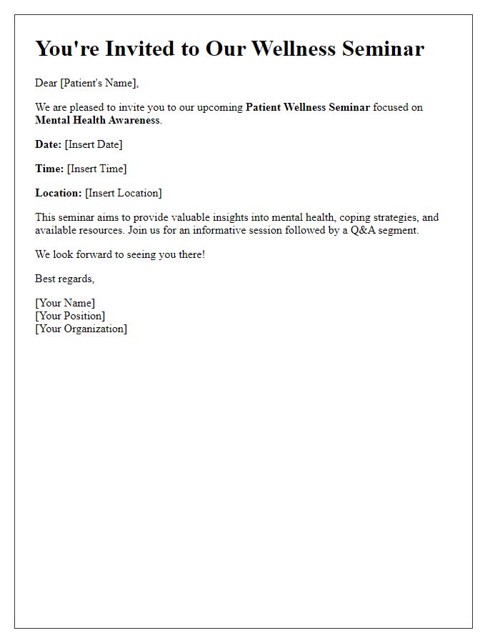 Letter template of invitation to patient wellness seminar for mental health awareness