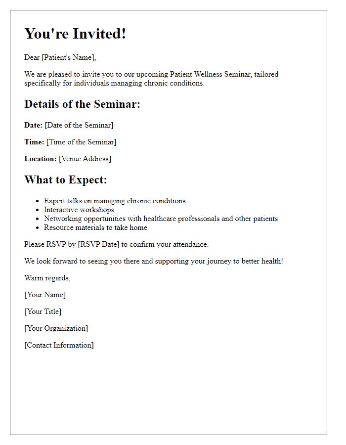 Letter template of invitation to patient wellness seminar for patients with chronic conditions