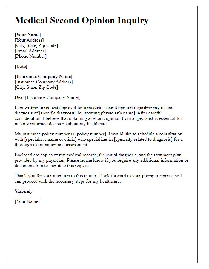 Letter template of medical second opinion inquiry for insurance approval