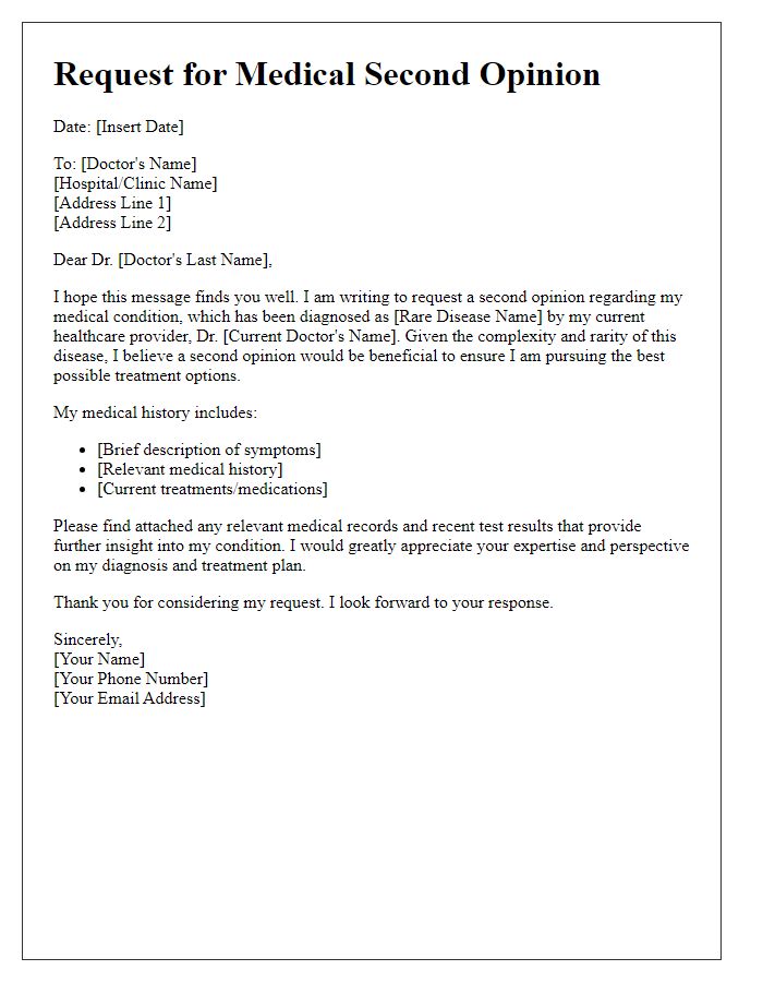 Letter template of medical second opinion for rare disease