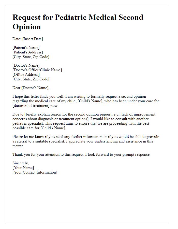 Letter template of pediatric medical second opinion request