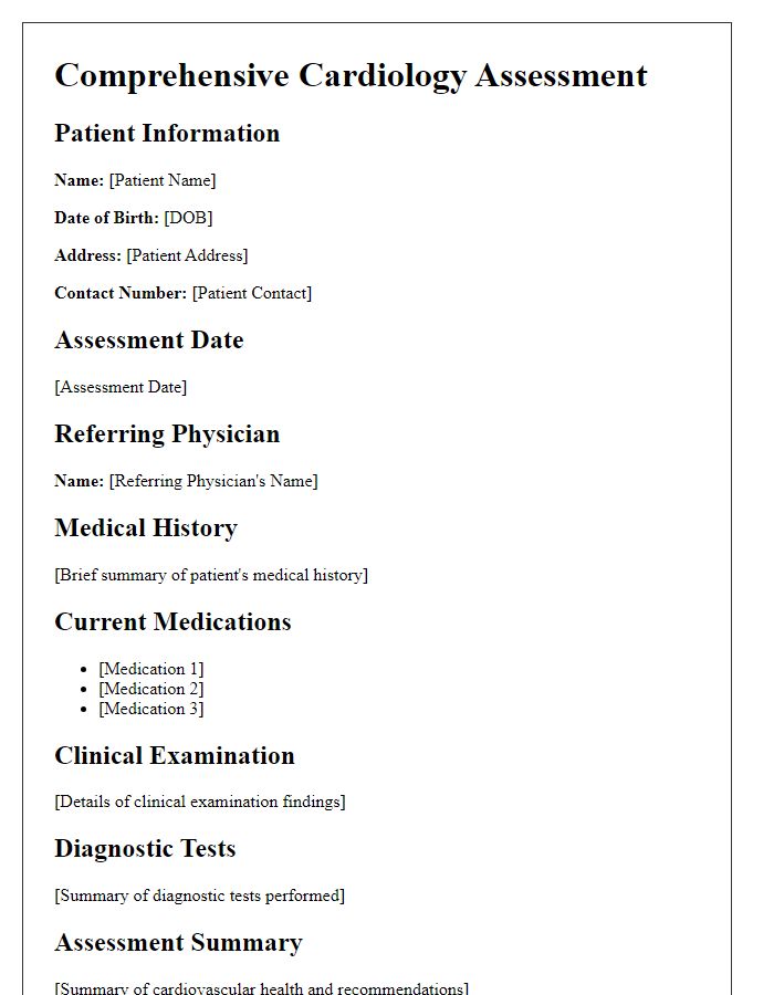 Letter template of comprehensive cardiology assessment for annual review.