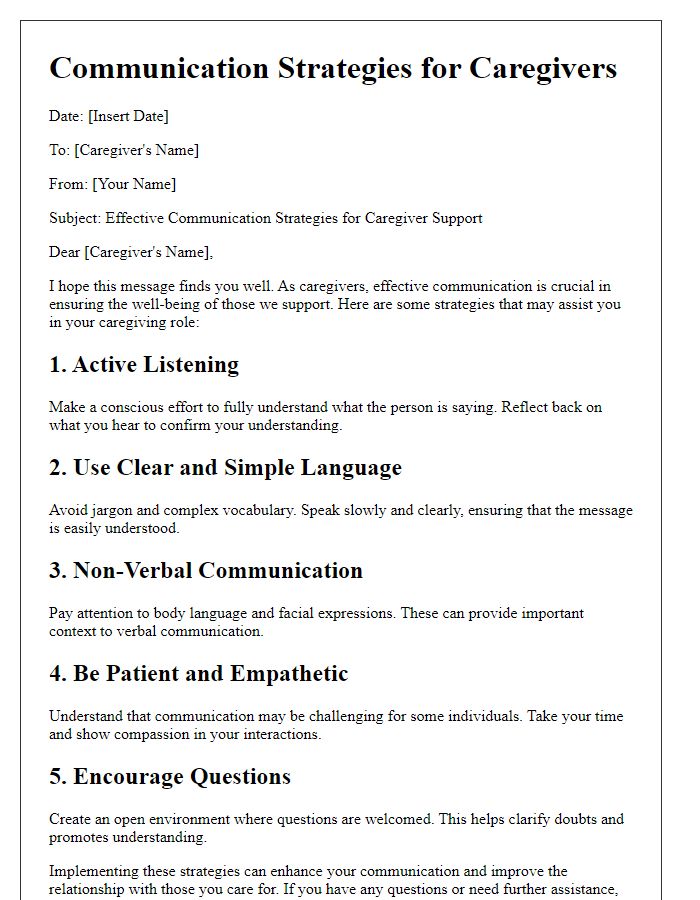 Letter template of communication strategies for caregivers