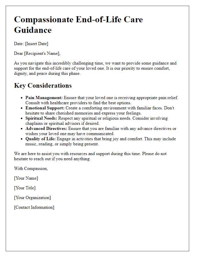 Letter template of compassionate end-of-life care guidance