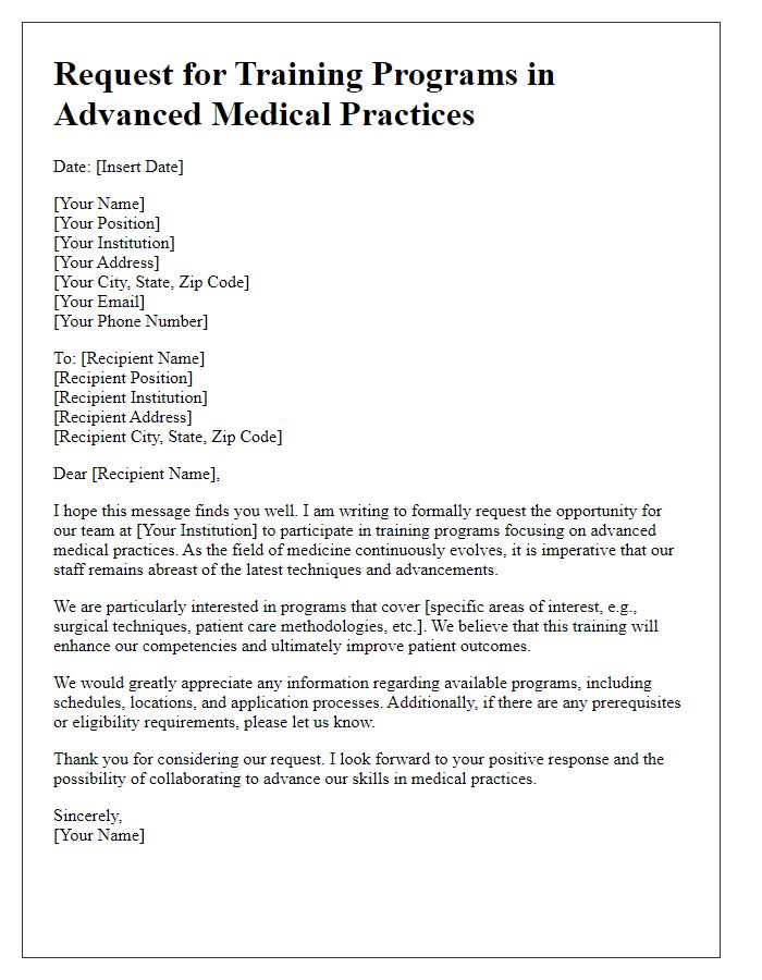 Letter template of request for training programs in advanced medical practices