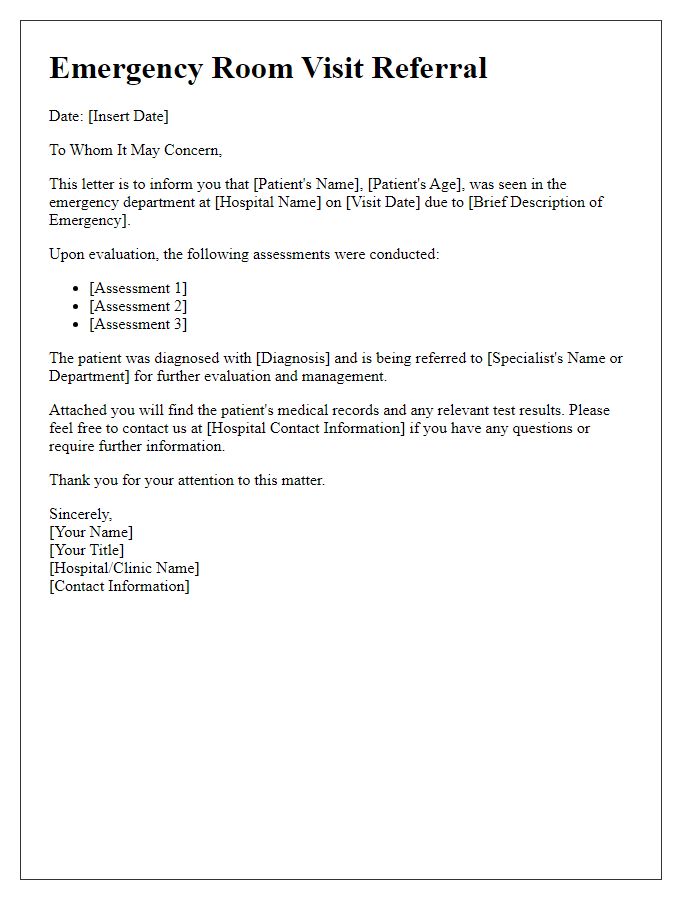 Letter template of emergency room visit for patient referral