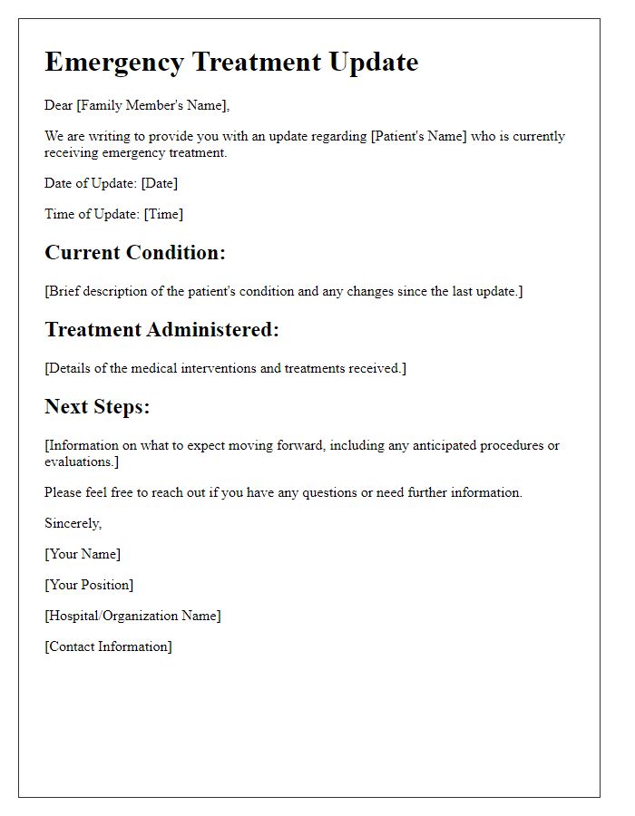 Letter template of emergency treatment updates for family