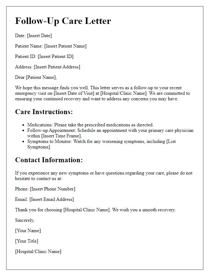 Letter template of emergency visit follow-up care