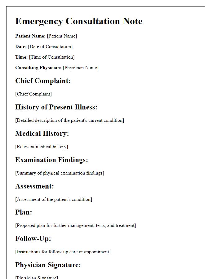 Letter template of patient emergency consultation notes