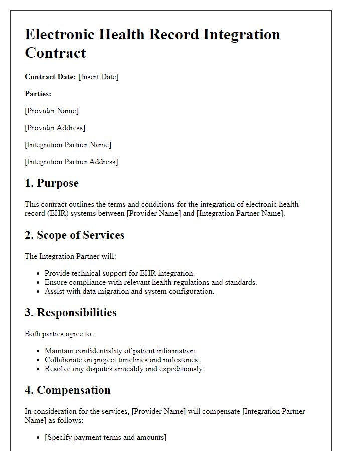 Letter template of electronic health record integration contract