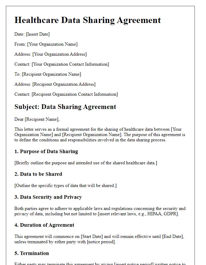 Letter template of healthcare data sharing agreement